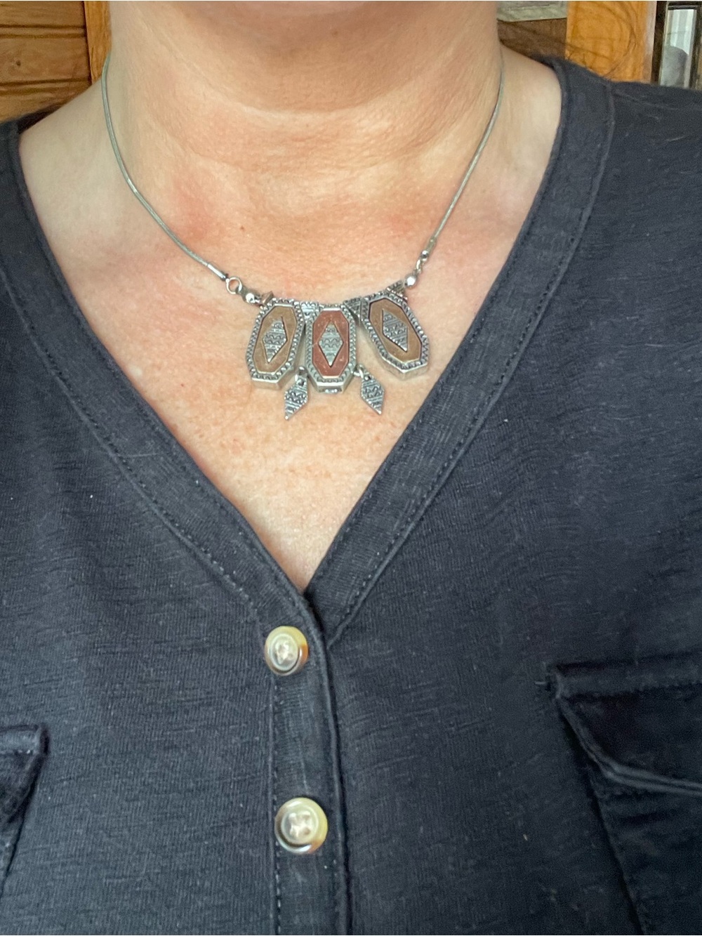 Mixed Metal Tribal Statement Necklace Copper Brass Geometric Pendants